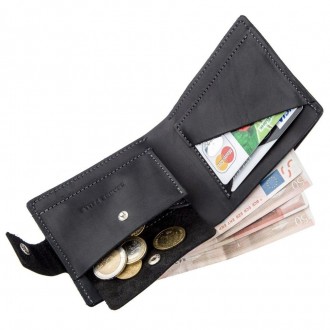 Якісне портмоне чорне, гаманець чоловічий з міцної натуральної шкіри вінтаж craz. . фото 3