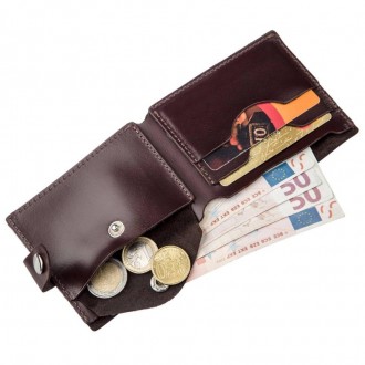 Тонкий чоловічий коричневий гаманець, бумажник, портмоне коричневе з кишенею для. . фото 7