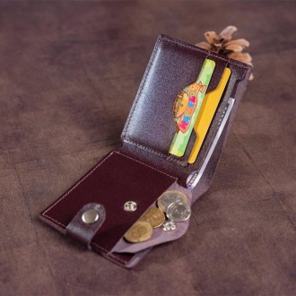 Тонкий чоловічий коричневий гаманець, бумажник, портмоне коричневе з кишенею для. . фото 4