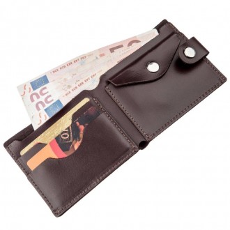 Тонкий чоловічий коричневий гаманець, бумажник, портмоне коричневе з кишенею для. . фото 6