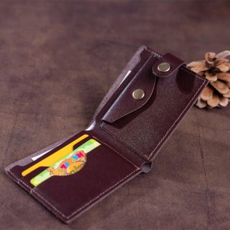Тонкий чоловічий коричневий гаманець, бумажник, портмоне коричневе з кишенею для. . фото 5