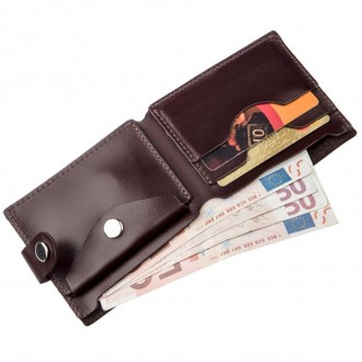 Тонкий чоловічий коричневий гаманець, бумажник, портмоне коричневе з кишенею для. . фото 9