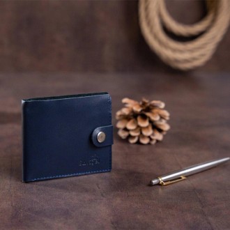 Тонкий чоловічий синій гаманець,бумажник, портмоне синє з якісної натуральної шк. . фото 2