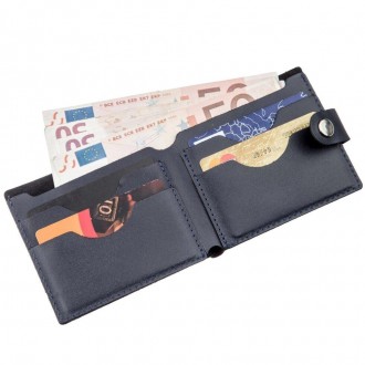 Тонкий чоловічий синій гаманець,бумажник, портмоне синє з якісної натуральної шк. . фото 7