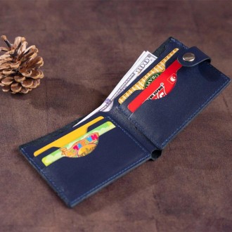 Тонкий чоловічий синій гаманець,бумажник, портмоне синє з якісної натуральної шк. . фото 4