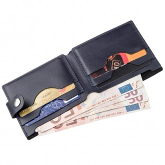 Тонкий чоловічий синій гаманець,бумажник, портмоне синє з якісної натуральної шк. . фото 6