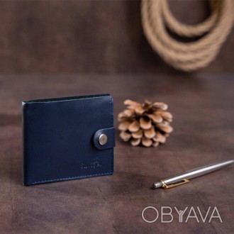 Тонкий чоловічий синій гаманець,бумажник, портмоне синє з якісної натуральної шк. . фото 1