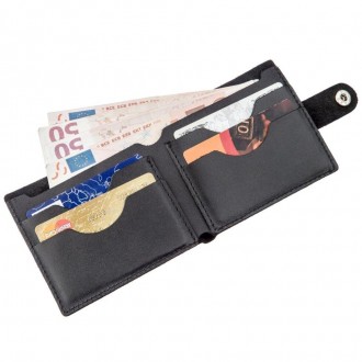 Тонкий чоловічий чорний гаманець,бумажник, портмоне синє з якісної натуральної ш. . фото 4
