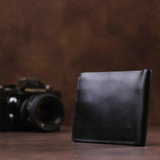 Тонкий чоловічий чорний гаманець,бумажник, портмоне синє з якісної натуральної ш. . фото 3