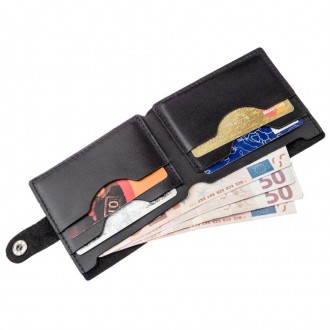 Тонкий чоловічий чорний гаманець,бумажник, портмоне синє з якісної натуральної ш. . фото 5