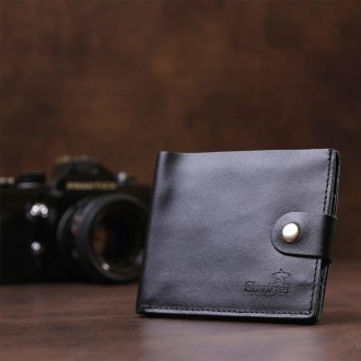 Тонкий чоловічий чорний гаманець,бумажник, портмоне синє з якісної натуральної ш. . фото 2