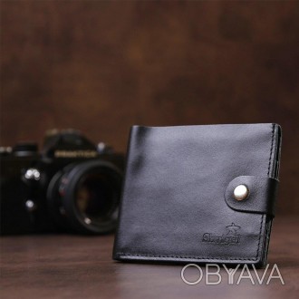 Тонкий чоловічий чорний гаманець,бумажник, портмоне синє з якісної натуральної ш. . фото 1