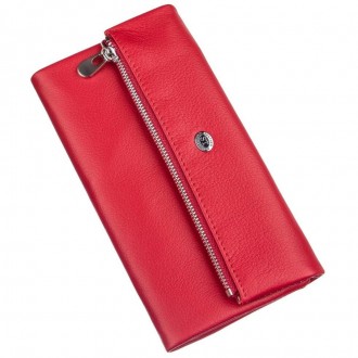 Червоний зручний гаманець виготовлений з м'якої фактурної натуральної шкіри
Розм. . фото 2