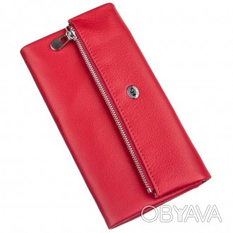 Червоний зручний гаманець виготовлений з м'якої фактурної натуральної шкіри
Розм. . фото 1