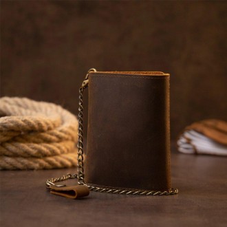 Вертикальне портмоне гаманець на ланцюжку міцний коричневий, матовий виготовлени. . фото 4