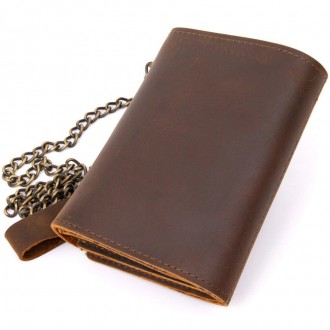 Вертикальне портмоне гаманець на ланцюжку міцний коричневий, матовий виготовлени. . фото 7