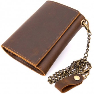Вертикальне портмоне гаманець на ланцюжку міцний коричневий, матовий виготовлени. . фото 3