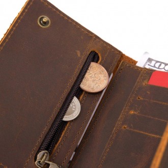 Вертикальне портмоне гаманець на ланцюжку міцний коричневий, матовий виготовлени. . фото 6