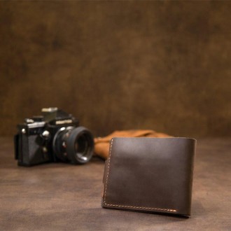 Якісне портмоне коричневе, гаманець чоловічий з міцної натуральної шкіри вінтаж . . фото 4
