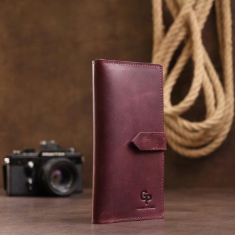 Гаманець бумажник бордовий, жіноче портмоне бордове вертикальне з натуральної шк. . фото 2