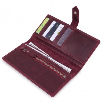 Гаманець бумажник бордовий, жіноче портмоне бордове вертикальне з натуральної шк. . фото 5