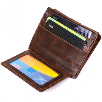 Стильний чоловічий коричневий гаманець компактний, із зовнішньою кишенею для мон. . фото 6