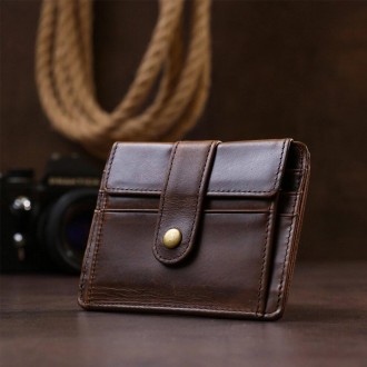 Стильний чоловічий коричневий гаманець компактний, із зовнішньою кишенею для мон. . фото 2