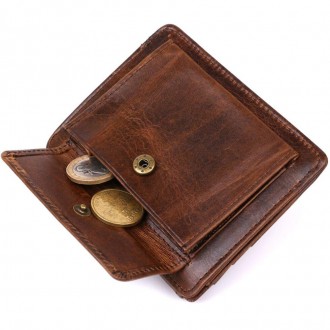 Стильний чоловічий коричневий гаманець компактний, із зовнішньою кишенею для мон. . фото 4