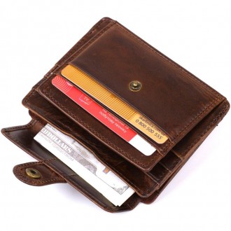 Стильний чоловічий коричневий гаманець компактний, із зовнішньою кишенею для мон. . фото 5