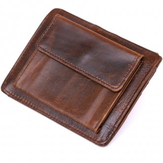 Стильний чоловічий коричневий гаманець компактний, із зовнішньою кишенею для мон. . фото 9
