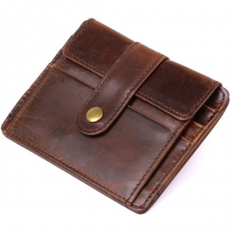 Стильний чоловічий коричневий гаманець компактний, із зовнішньою кишенею для мон. . фото 8