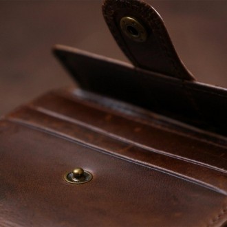 Стильний чоловічий коричневий гаманець компактний, із зовнішньою кишенею для мон. . фото 7