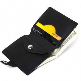 Вертикальне портмоне, бумажник міцний чорний матовий виготовлений з натуральної . . фото 5