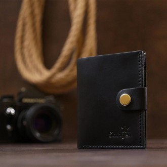 Вертикальне портмоне, бумажник міцний чорний матовий виготовлений з натуральної . . фото 2