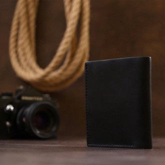 Вертикальне портмоне, бумажник міцний чорний матовий виготовлений з натуральної . . фото 3