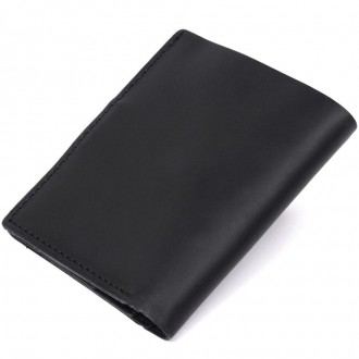 Вертикальне портмоне, бумажник міцний чорний матовий виготовлений з натуральної . . фото 6
