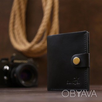 Вертикальне портмоне, бумажник міцний чорний матовий виготовлений з натуральної . . фото 1