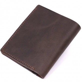 Вертикальне портмоне, бумажник міцний коричневий матовий виготовлений з натураль. . фото 6