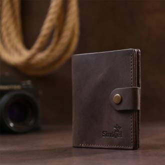 Вертикальне портмоне, бумажник міцний коричневий матовий виготовлений з натураль. . фото 2