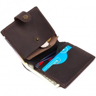 Вертикальне портмоне, бумажник міцний коричневий матовий виготовлений з натураль. . фото 4