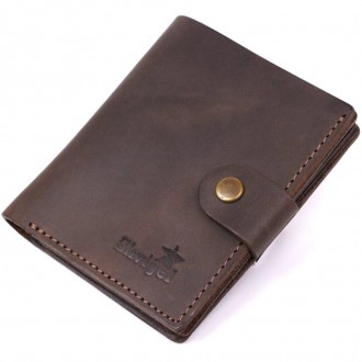 Вертикальне портмоне, бумажник міцний коричневий матовий виготовлений з натураль. . фото 7