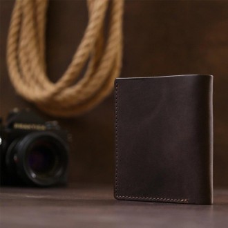 Вертикальне портмоне, бумажник міцний коричневий матовий виготовлений з натураль. . фото 3