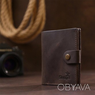 Вертикальне портмоне, бумажник міцний коричневий матовий виготовлений з натураль. . фото 1