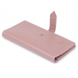 Гаманець бумажник рожевий, жіноче портмоне рожеве вертикальне з натуральної шкір. . фото 6