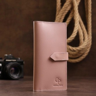 Гаманець бумажник рожевий, жіноче портмоне рожеве вертикальне з натуральної шкір. . фото 2