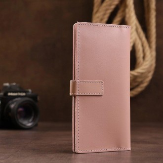 Гаманець бумажник рожевий, жіноче портмоне рожеве вертикальне з натуральної шкір. . фото 3