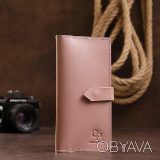 Гаманець бумажник рожевий, жіноче портмоне рожеве вертикальне з натуральної шкір. . фото 1