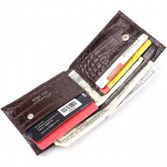 Стильне портмоне тонке, бумажник коричневий виготовлений з телячої натуральної ш. . фото 4