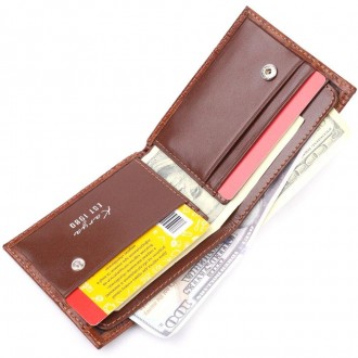 Стильне руде портмоне тонке, гаманець світло-коричневий виготовлений з телячої н. . фото 4