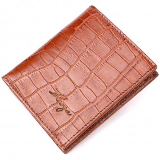 Стильний рудий бумажник, чоловічий гаманець світло-коричневий виготовлений з тел. . фото 7